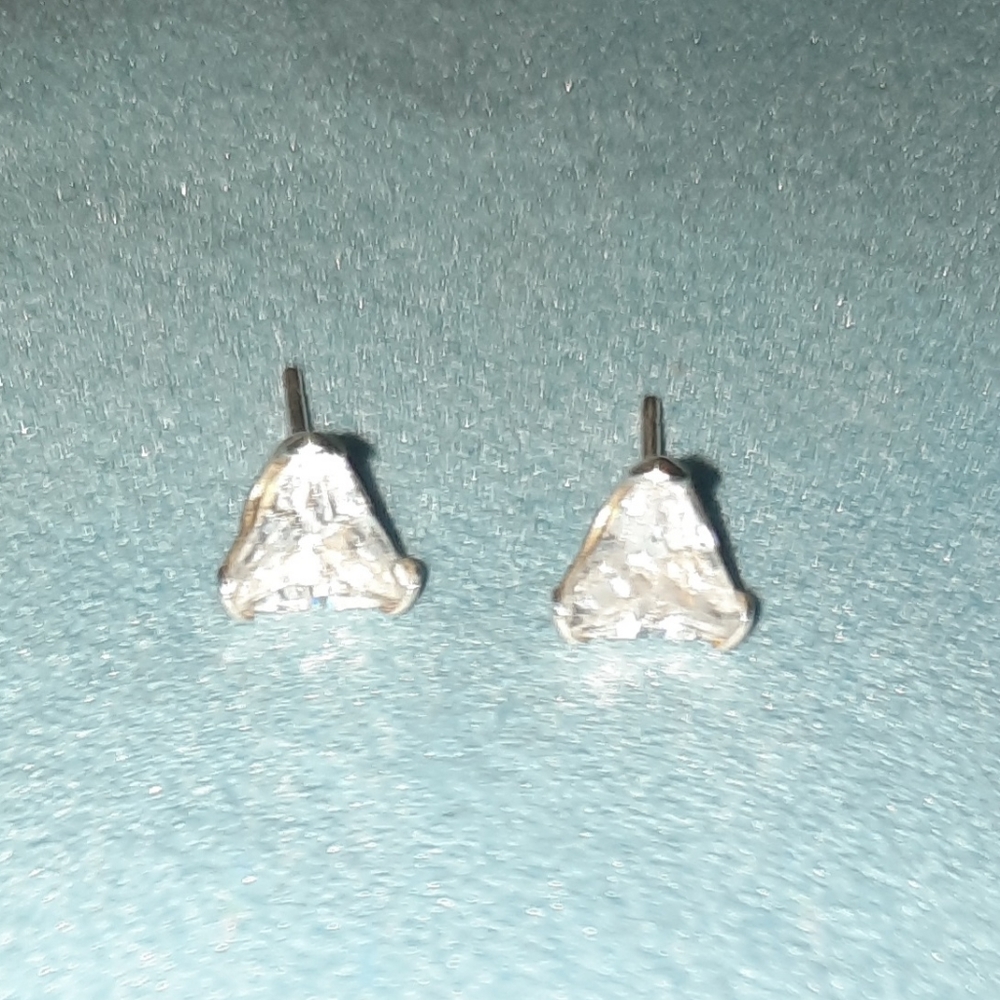 Signed Sterling silver cz triangle stud earrings 925 Alr Classic Minimalist